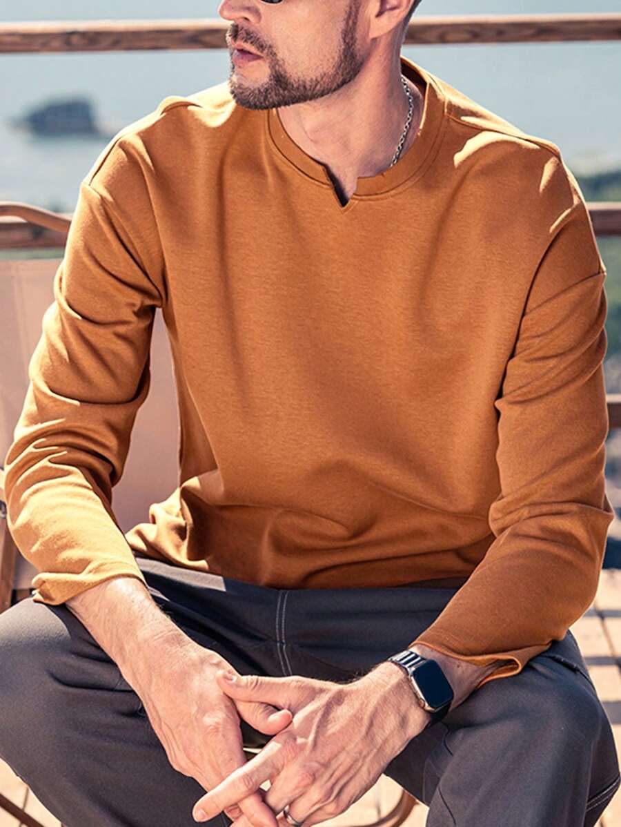 T-shirt à manches longues minimaliste casual pour homme, convient pour un port quotidien