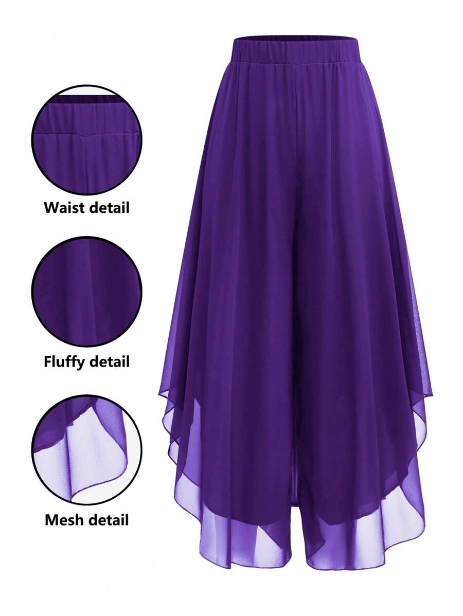 SHEIN Clasi Pantalon casual en mousseline de soie à coupe évasée asymétrique pour femme grande taille