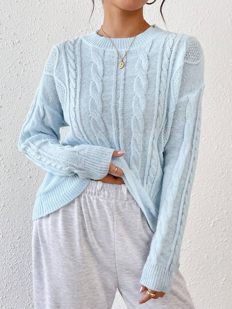 Chiquease Women Casual Solid Color Drop Shoulder Long Sleeve Sweater, Autumn/Winter