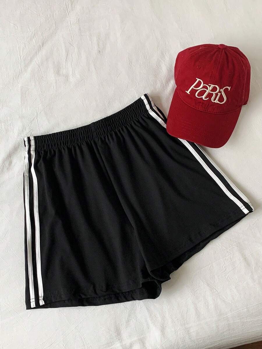Comfortcana Contrast Striped Side Elastic Waist Casual Shorts