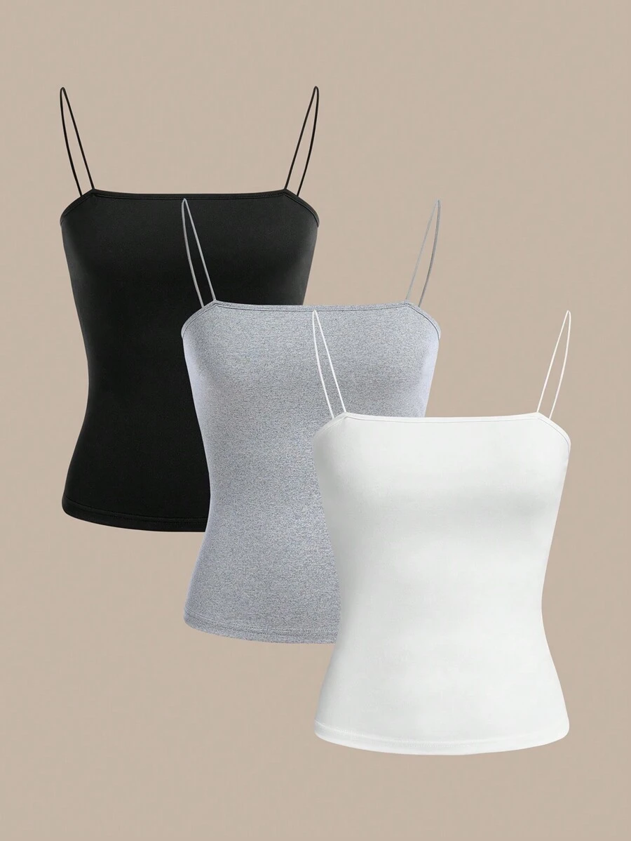 SHEIN BASICS Set de 3 camisolas de punto ajustadas de color liso informal para mujer