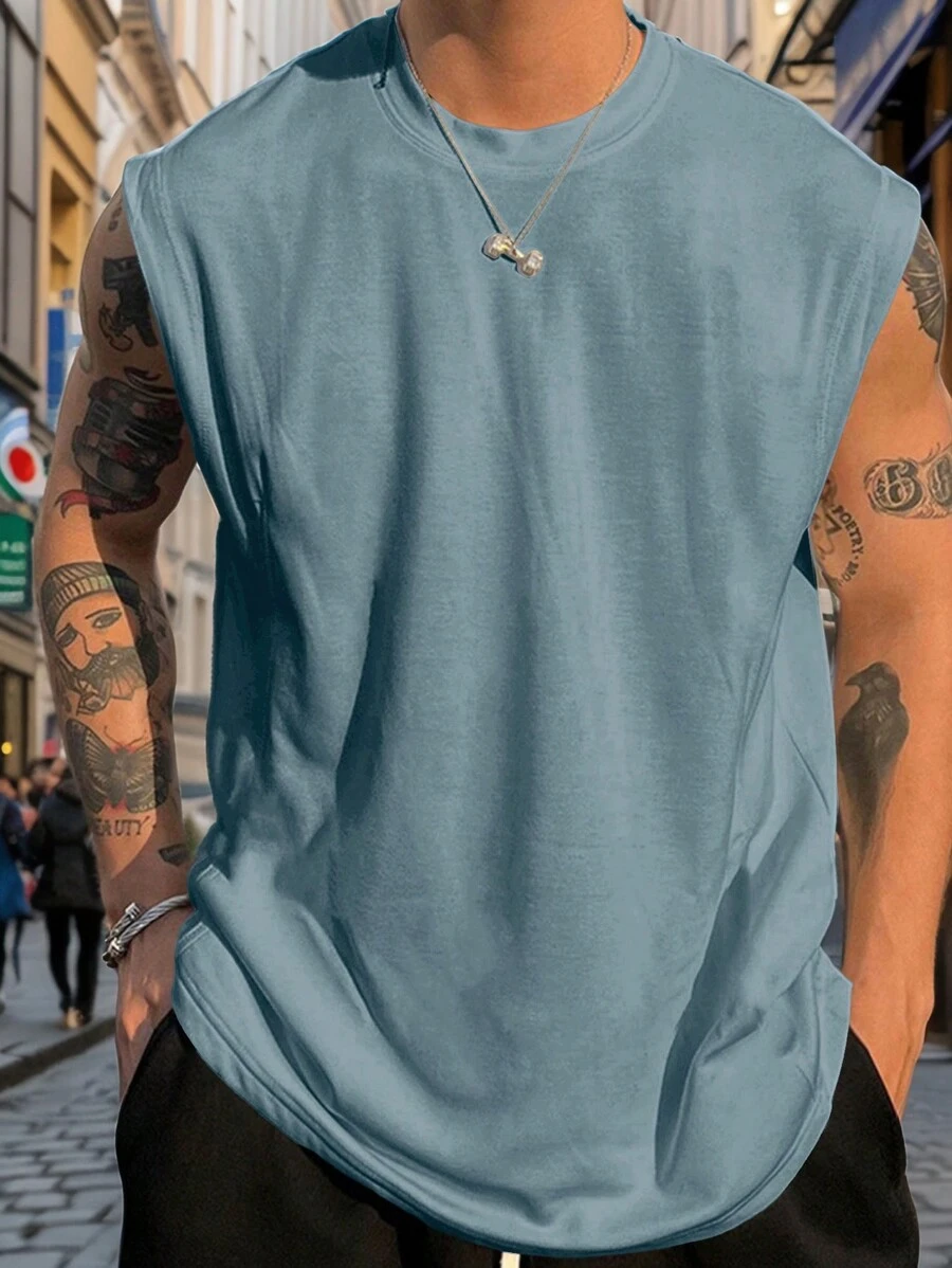 Manfinity Homme Top casual sin mangas de cuello redondo de color liso para hombre, verano