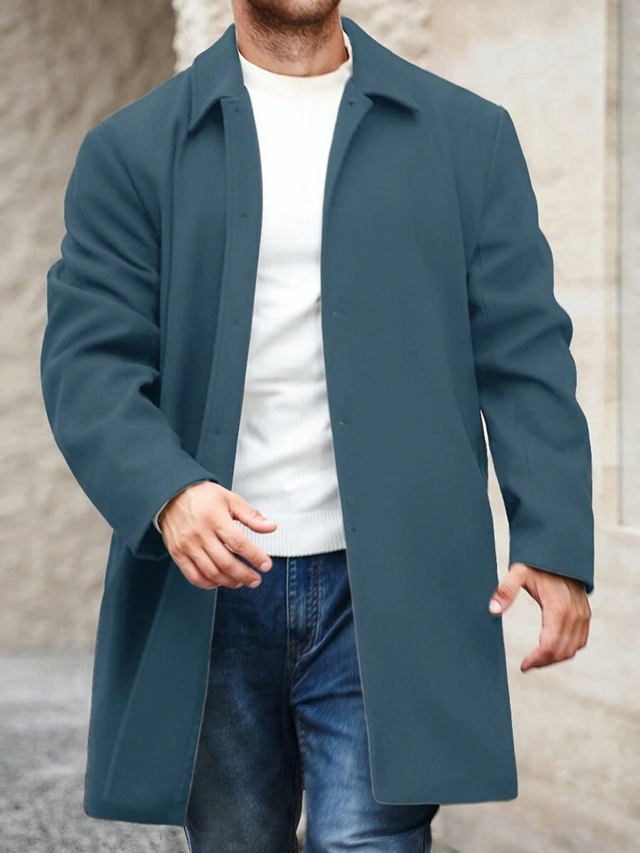 Manfinity Homme Plus Size Men's Casual Minimalist Solid Color Overcoat, Autumn/Winter