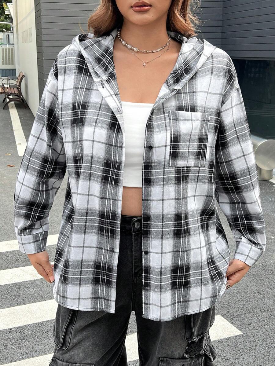SHEIN EZwear Camisa a cuadros de mujer de talla grande, casual y de moda para uso diario