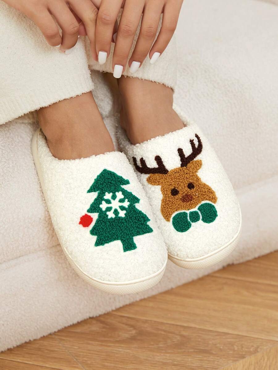 CUCCOO Quty Minimalistische pantoffels met patroondetail voor dames, casual dagelijks gebruik voor de kerst- en nieuwjaarsvakantie, herfst en winter