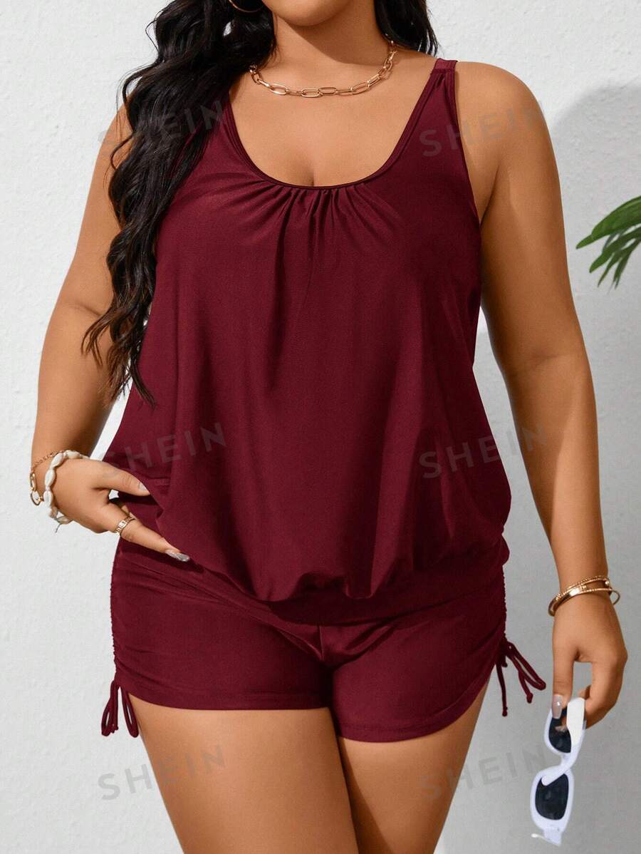 Swim Lushoire Traje de baño tankini con volantes de unicolor para mujer de talla grande, perfecto para el verano