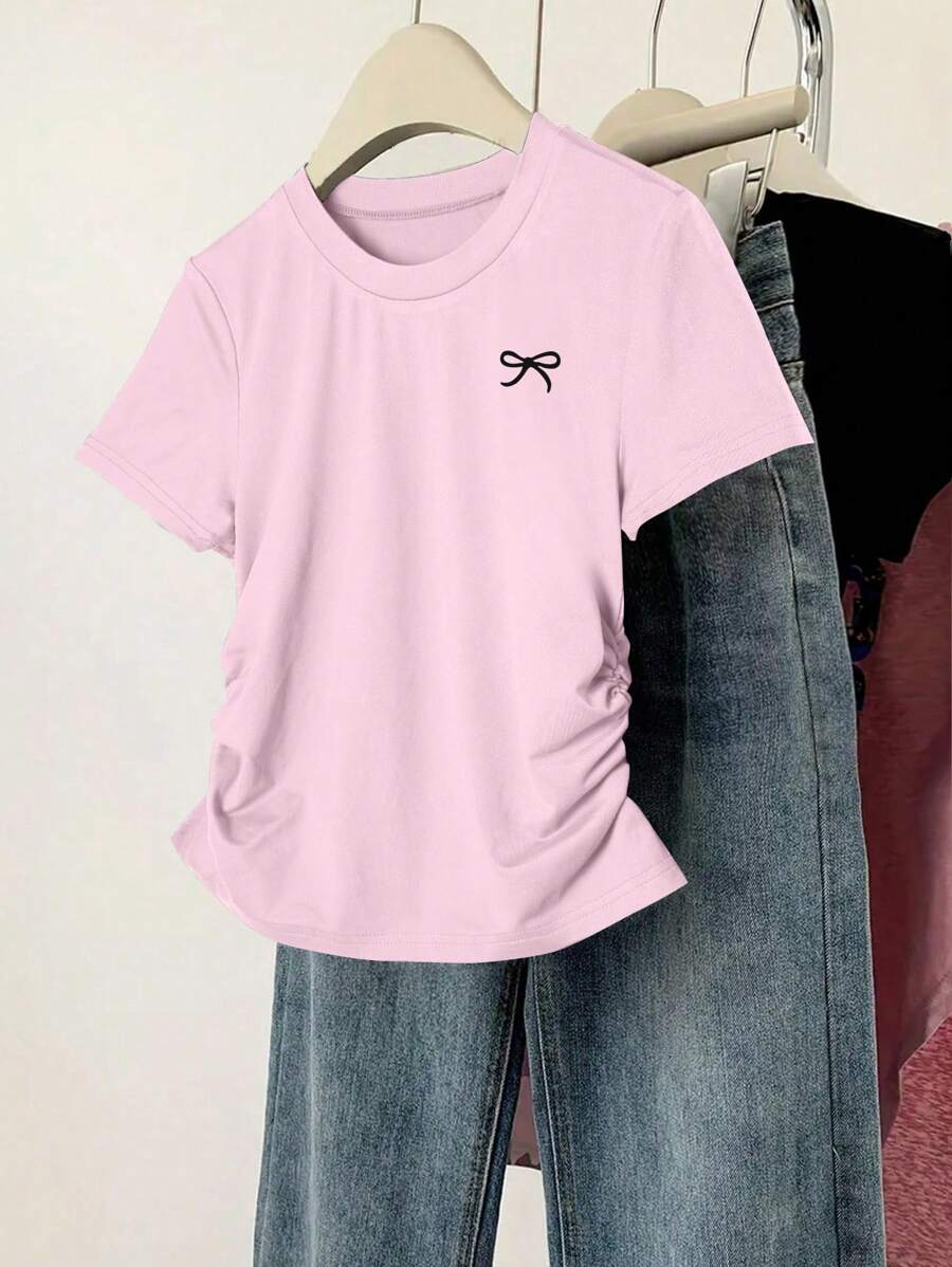 INAWLY Camiseta de manga corta de estilo casual y sencillo para mujer, camisetas gráficas de uso diario para mujeres