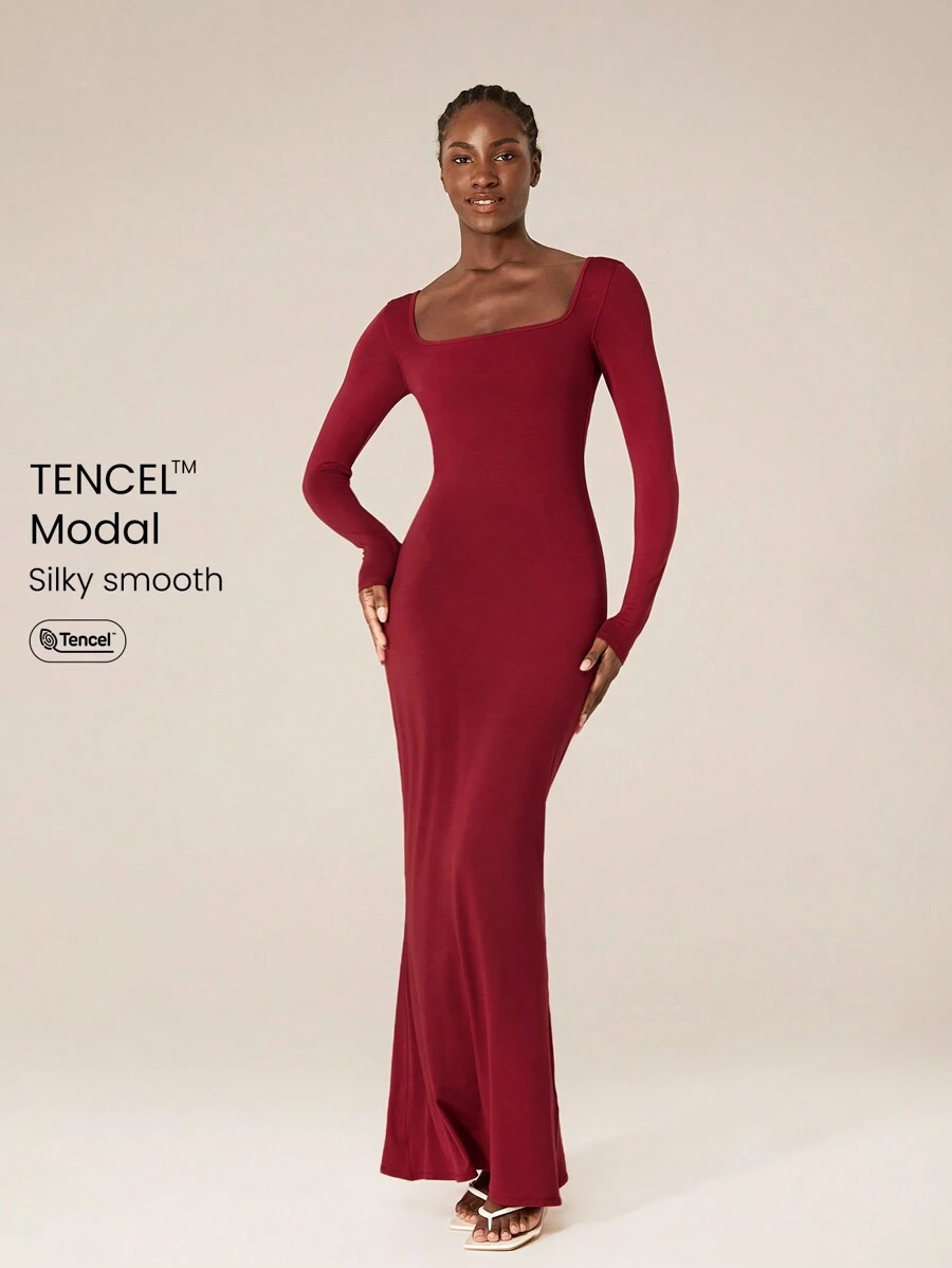 GLOWMODE Modal Long-Sleeve Red Fishtail Maxi Dress