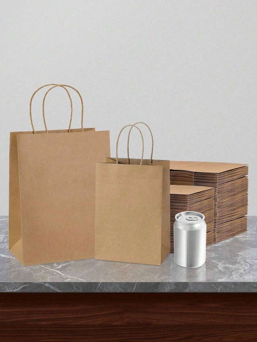 SHEIN Set de 5 o 20 bolsas de papel kraft con asas, bolsas de regalo de unicolor minimalista en forma de rectángulo, bolsas de transporte, adecuadas para fiestas, compras, Navidad