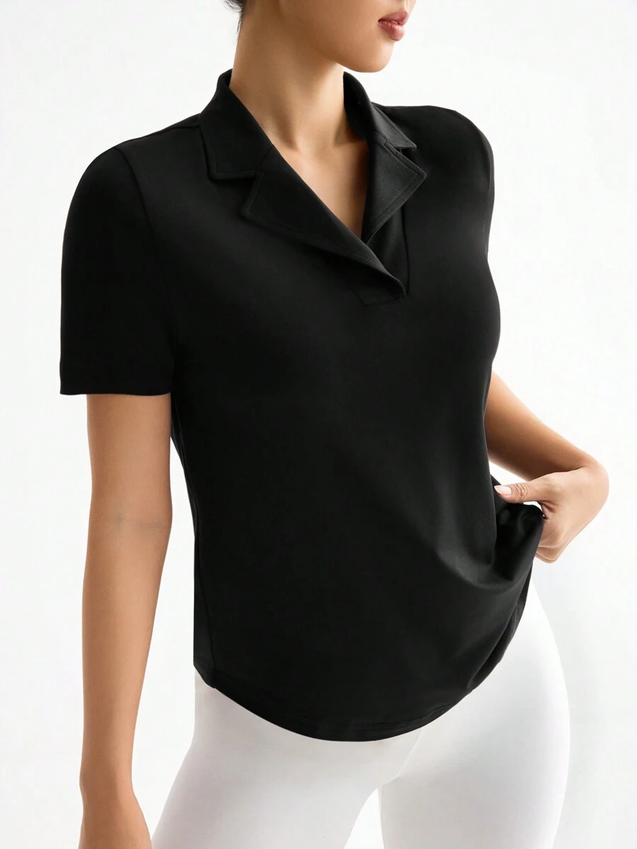 SHEIN Sport Studio Lässig schwarzes Sportpoloshirt, modisch minimalistischer Alltagsschmuck