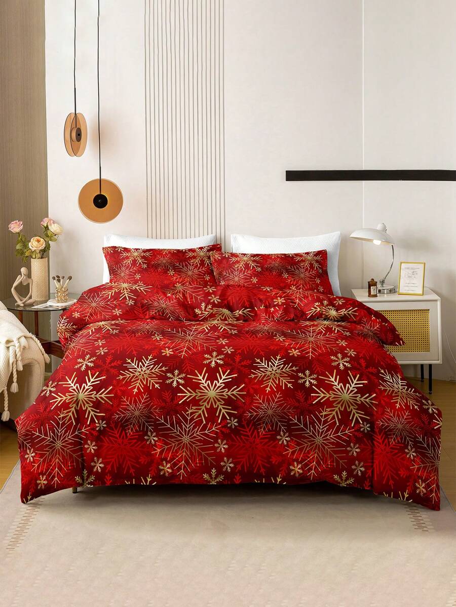 3 pièces Ensemble de housse de couette imprimée en polyester pour Noël
