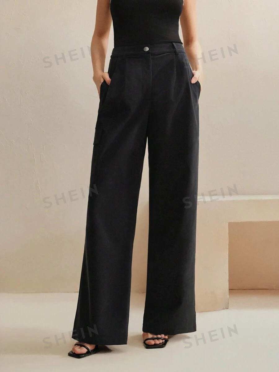 Anewsta Pantalones cargo casuales de mujer, pantalones rectos de alta calidad con cintura elástica y pliegues