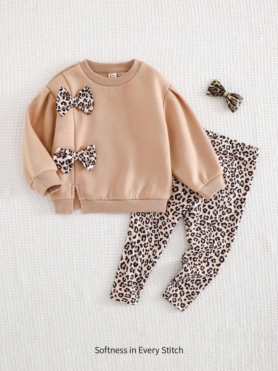 Cozy Pixies Set di abbigliamento da 2 pezzi per bambine con maglione girocollo a maniche lunghe con volant e fiocchi, e leggings in vita elastica