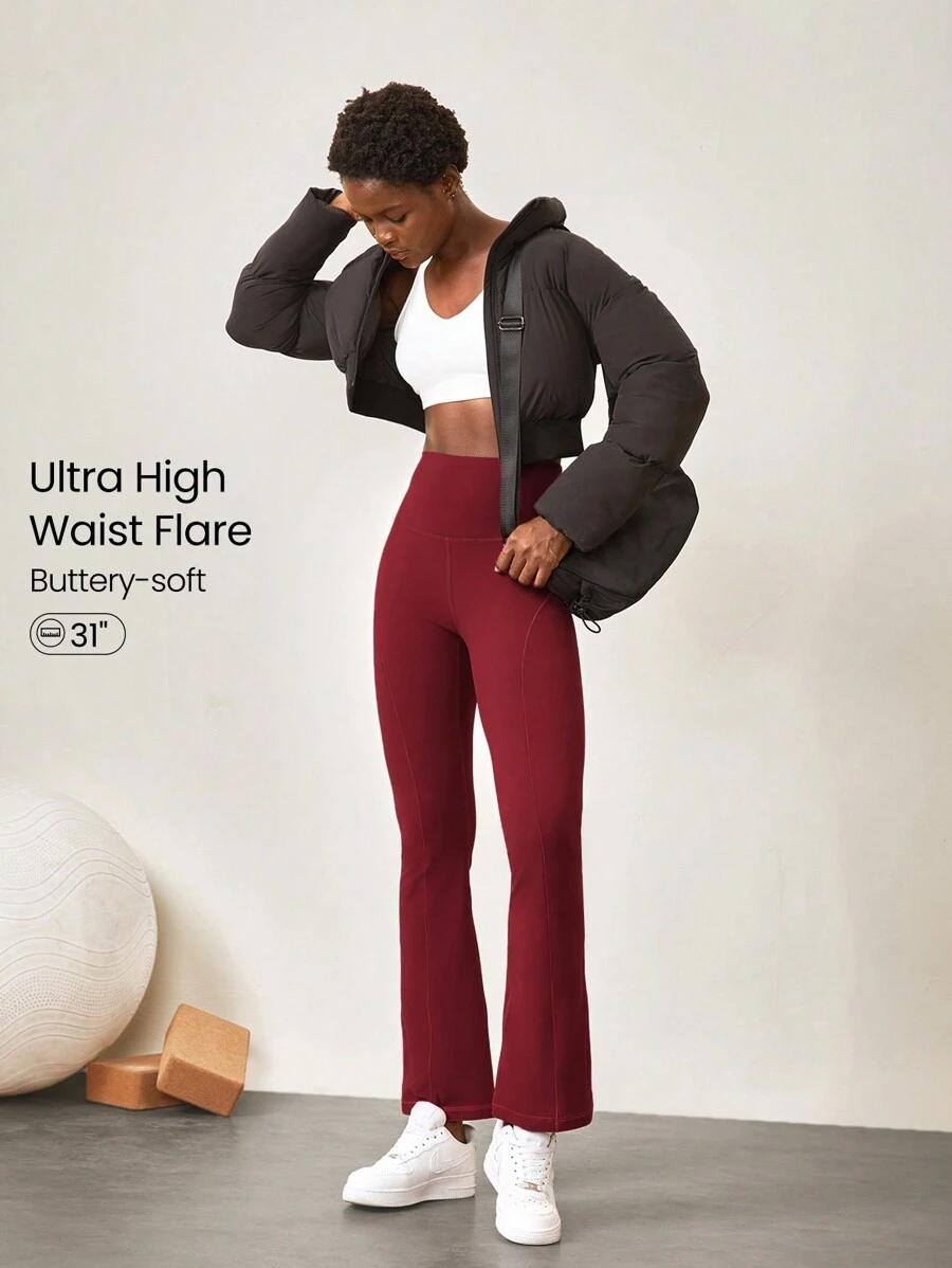 GLOWMODE 31" FeatherFit™ Ultra-High-Waisted Curved Seam Flared Leggings Pants Low Impact Yoga Daily