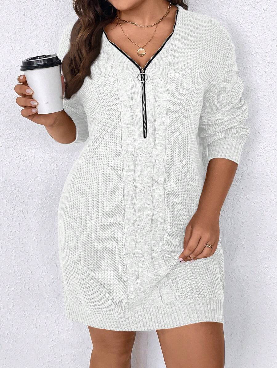 SHEIN Clasi Vestido/sudadera casual con cremallera frontal, de manga larga y talla grande