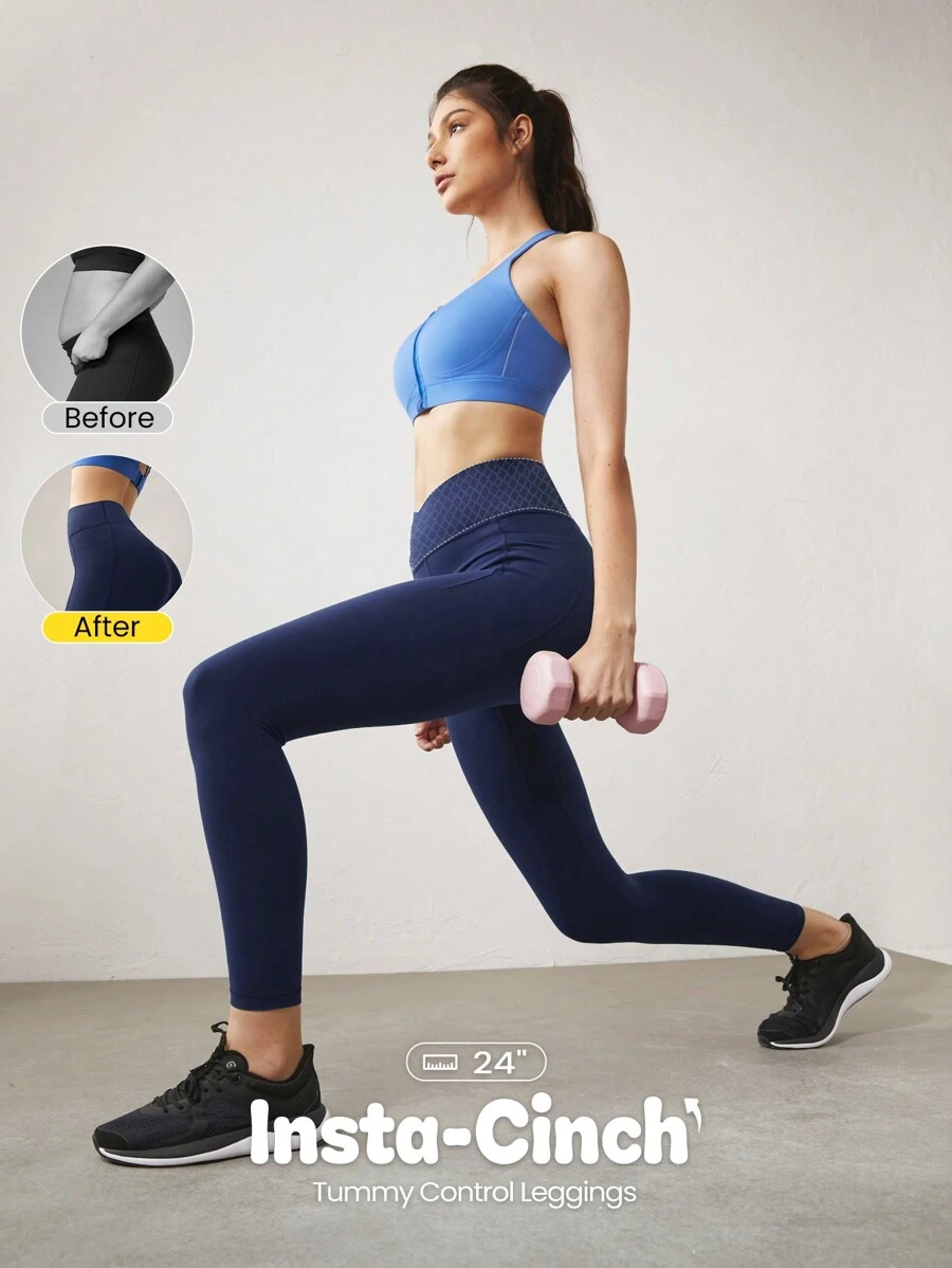 GLOWMODE 24" FeatherFit™-Sculpt Crossover Hold Up Pocket Leggings Yoga Workout Gym