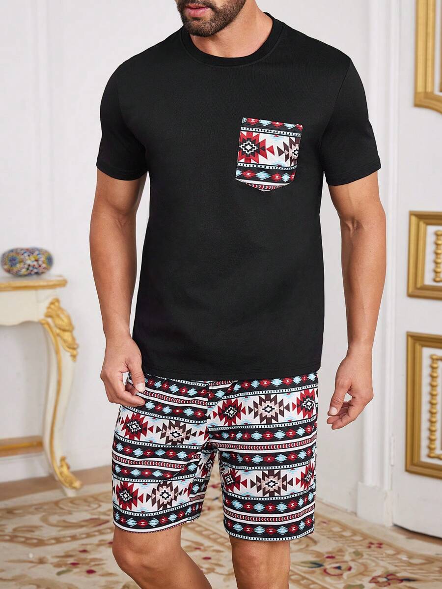 Manfinity Homme Conjunto de camiseta de manga corta y pantalones cortos para hombre, estilo sencillo y casual para uso diario