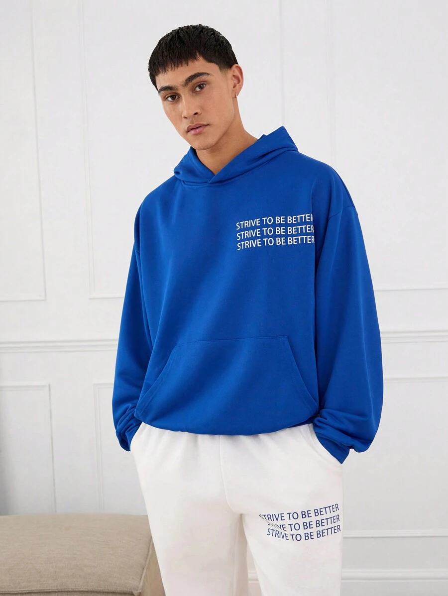 Manfinity INSISELF 2pcs/Set Relaxed Fit Drop Shoulder Hooded Sweatshirt And High Waisted Drawstring Pants Suit
