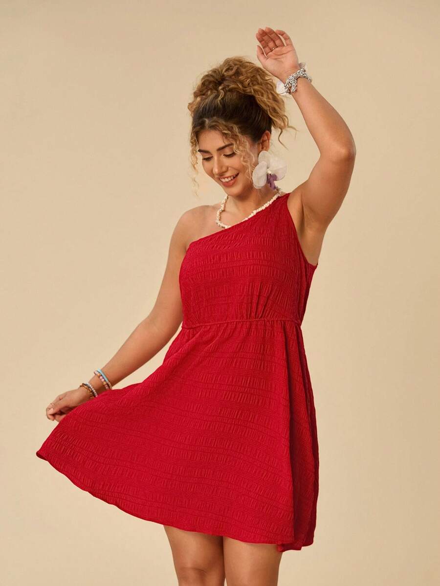 Travachic Plus One Shoulder Textured Dress