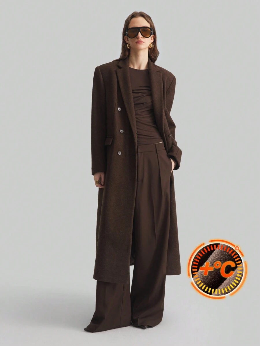 Ontre 2025 New Spring Women's Clothing Extra Long Coat, Women's Jacket, Holiday Women's Fashion Outfit, Comfortable Sophisticated Brown Maxi Coat For Tall Women, Turndown Collar Long Jacket Brown Minimalist Outerwear