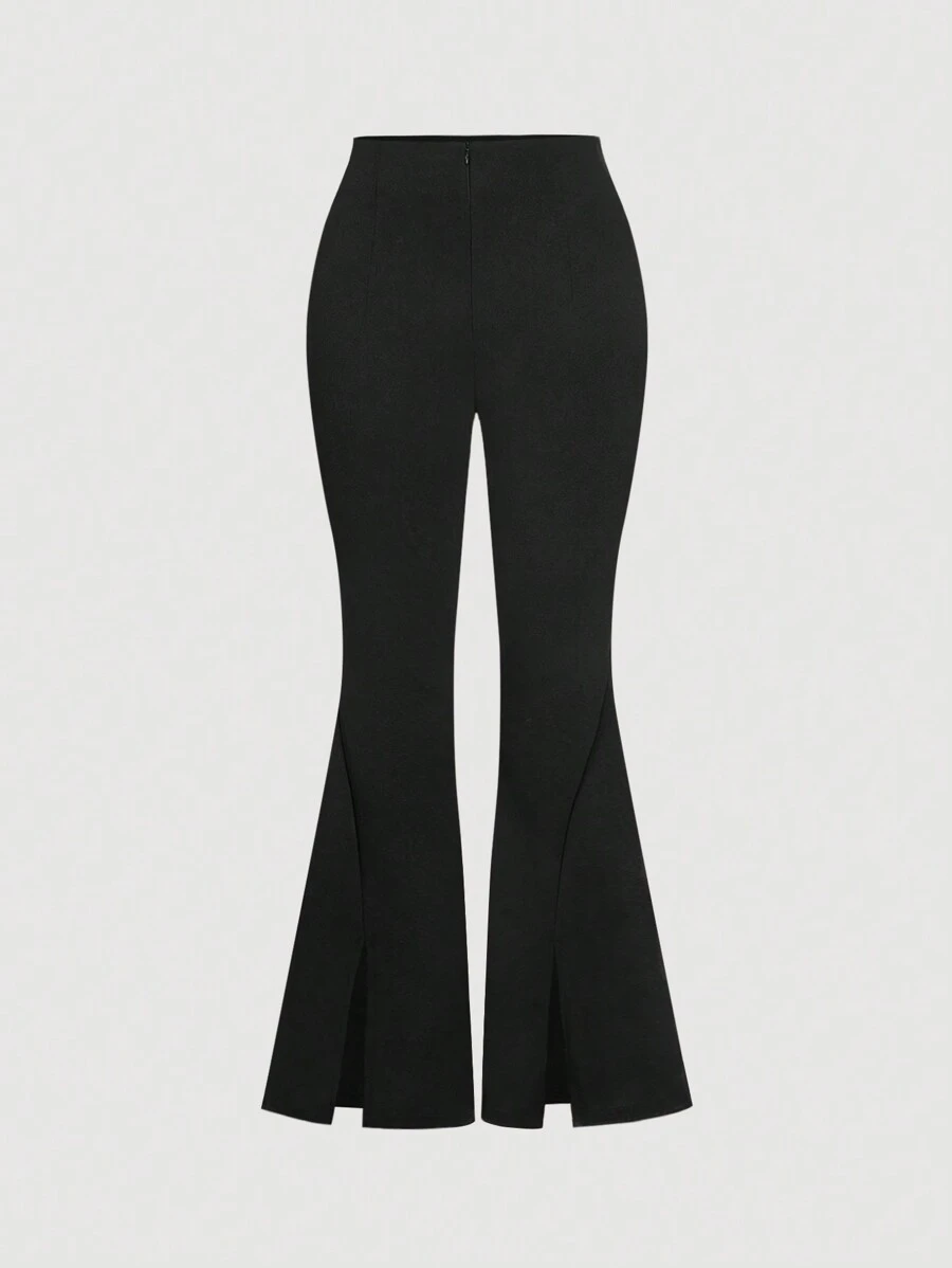 SHEIN MOD Plus Size Women Casual Black Split Flare Pants