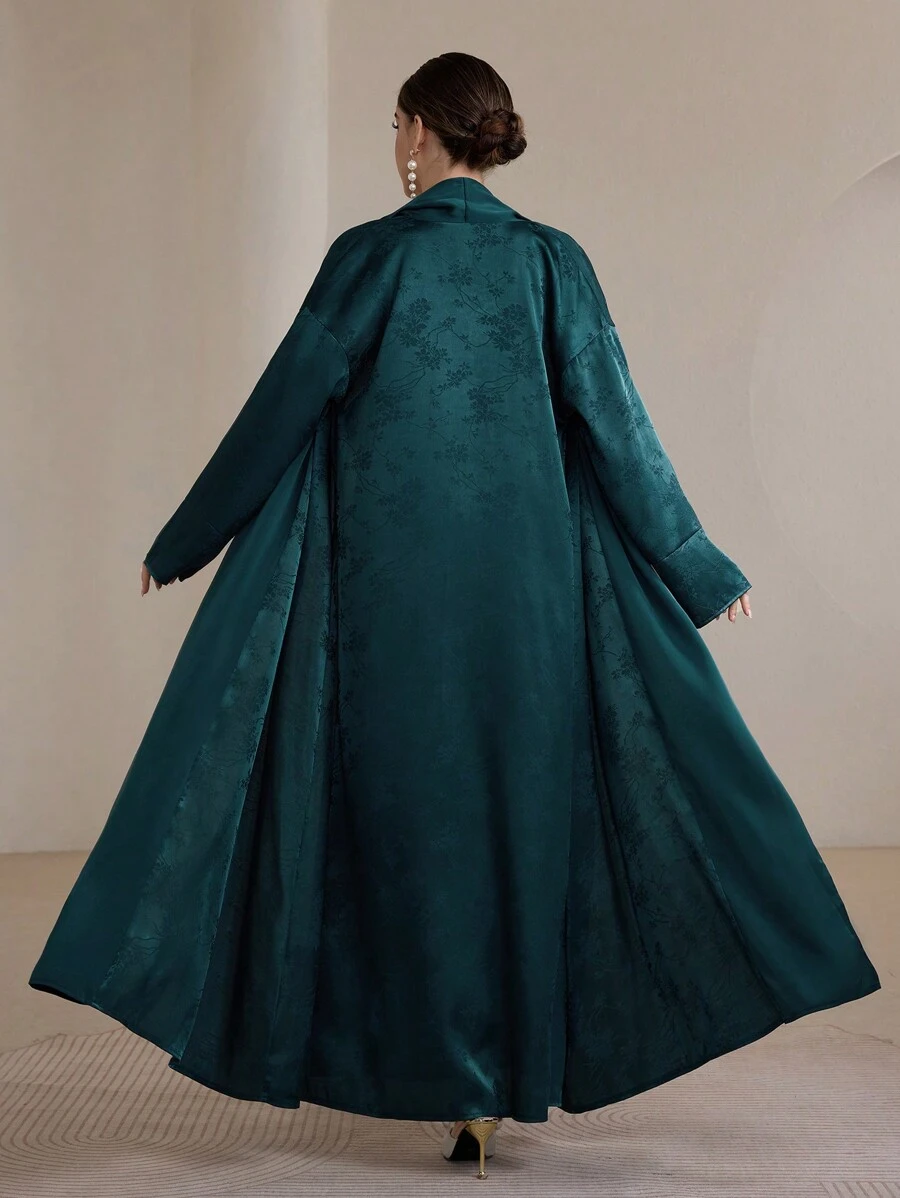 Graceveil Fashionable Elegant Jacquard Fabric Arabic Style Open Front Robe, Spring/Summer Modest, Abaya