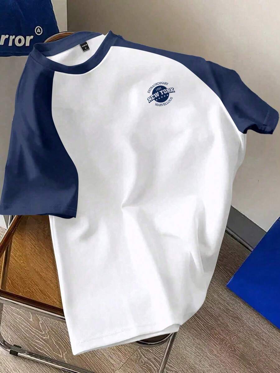 SHEIN Tricou casual Tween Boy, cu mâneci raglan, cu litere, cu decolteu rotund, potrivit pentru primăvară/vară, joacă în aer liber, școală, stradă, petrecere și haine de relaxare