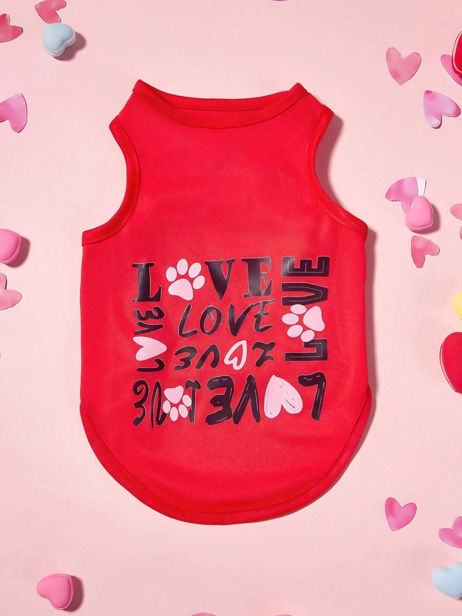 PETSIN 1 pieza Camiseta sin mangas con estampado de AMOR rojo para el Día de San Valentín para perros o gatos