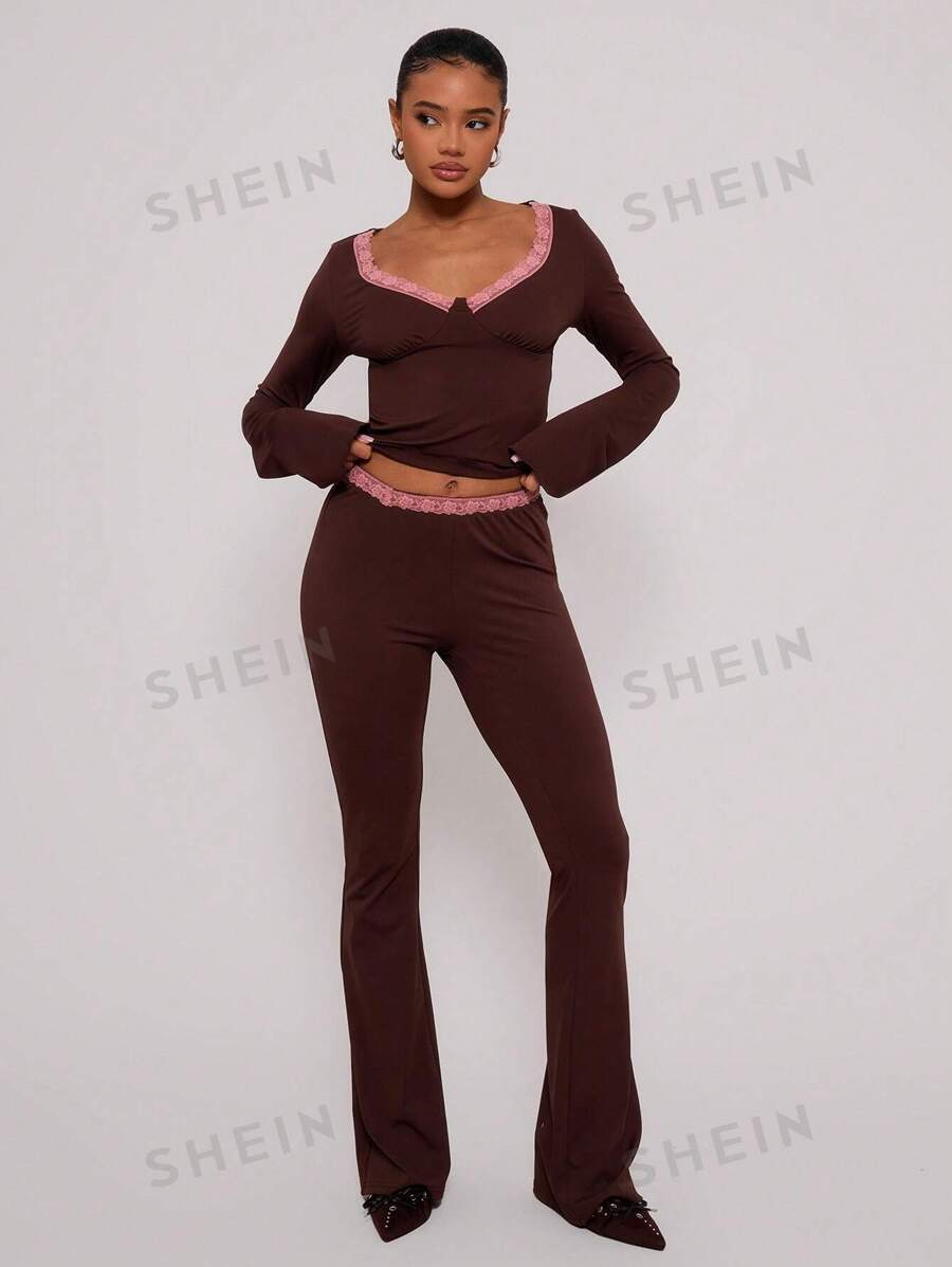 MUSERA Pantalón acampanado con encaje asimétrico en la cintura, ideal para vacaciones en primavera y verano, sexy