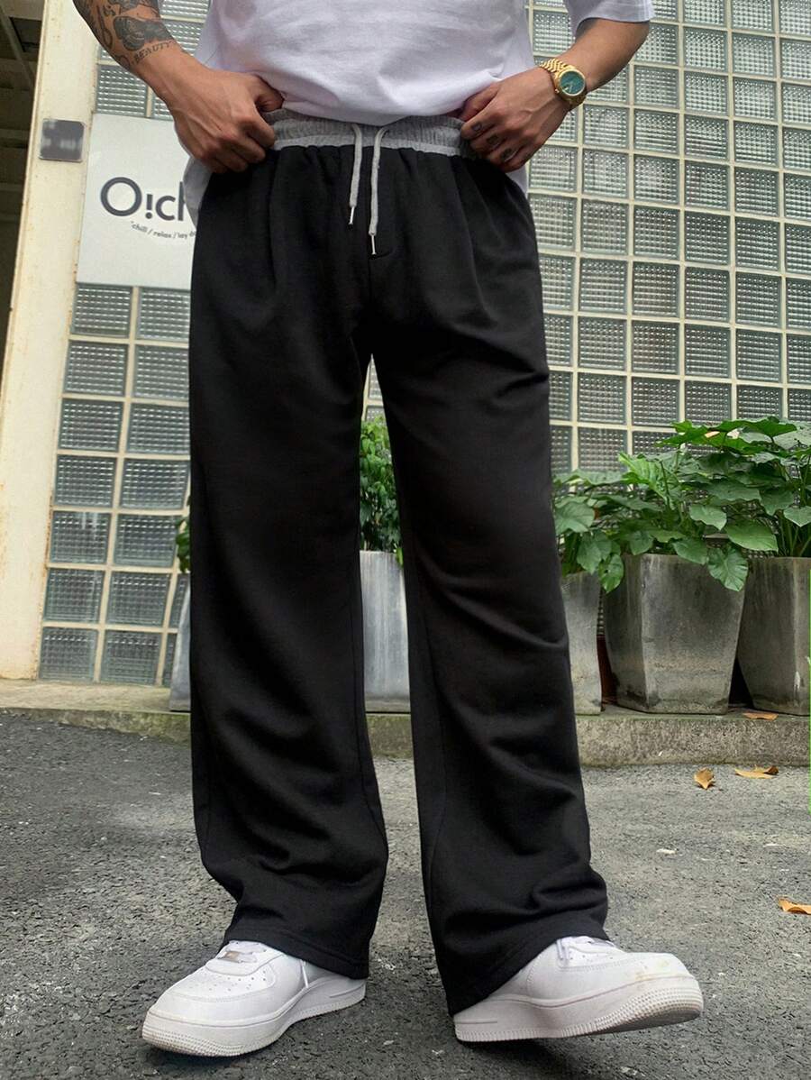 DAZY Pantalones deportivos casuales para hombres con cintura elástica y cordón, bloque de color, pierna recta