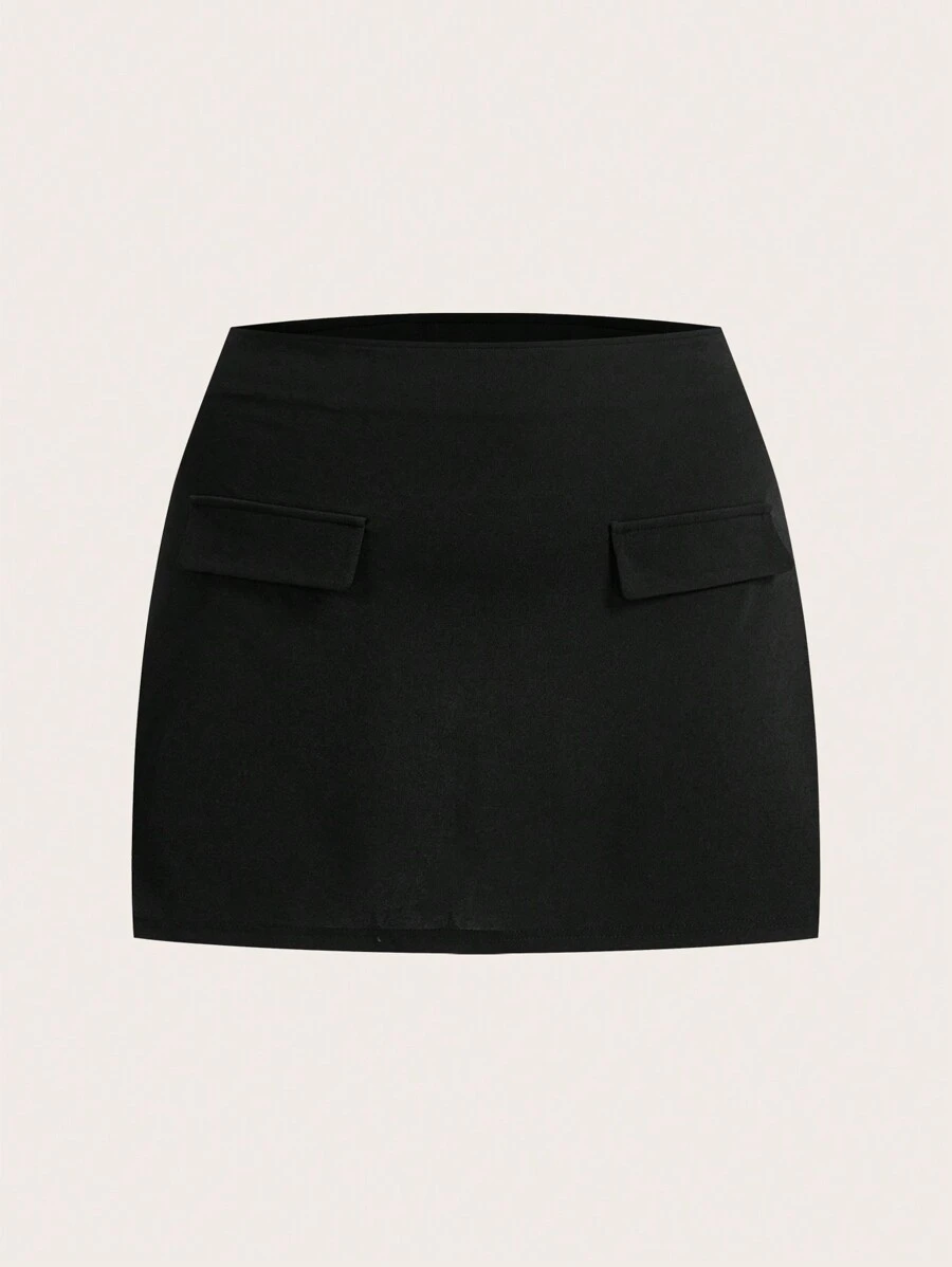 SHEIN ICON Plus Size Women Black High Waisted Elegant A-Line Mini Skirt