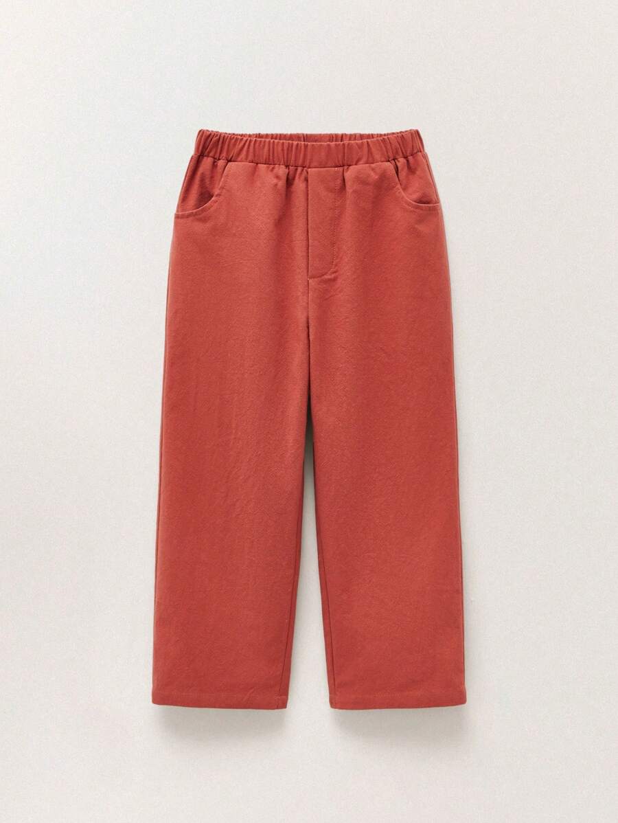 THE HAPPY LOOK Young Boys Red Woven Elastic Waistband Slant Pockets Loose Straight Pants