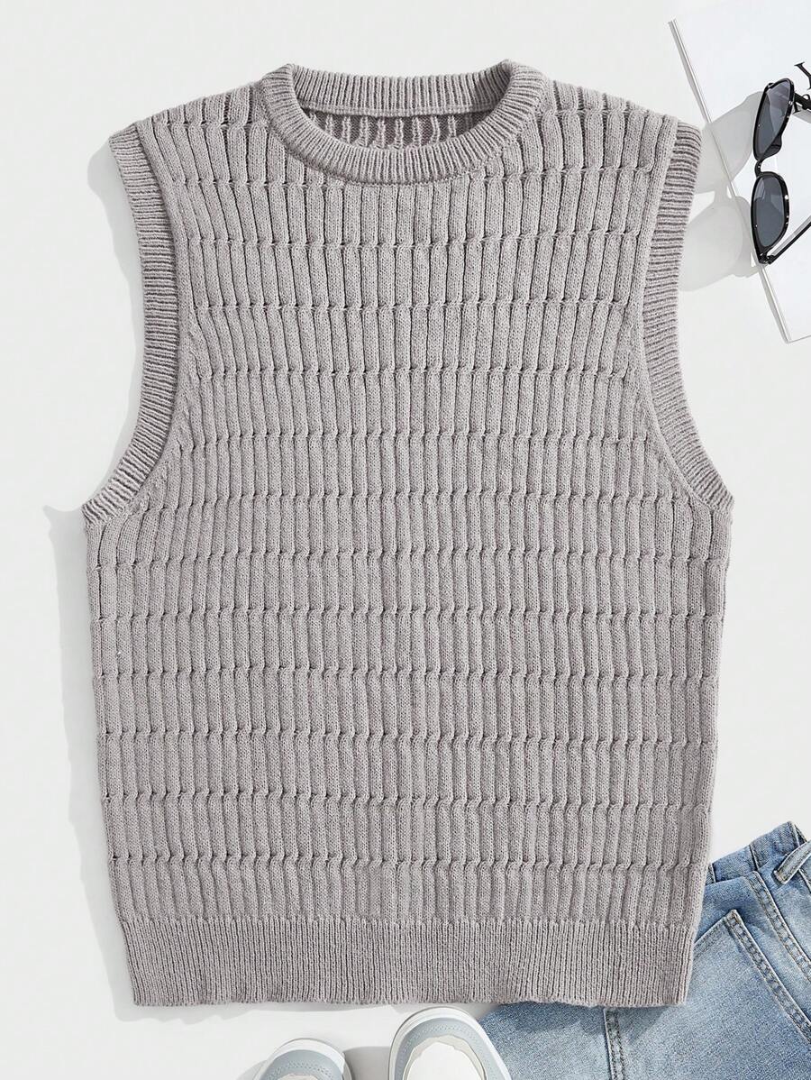 Manfinity VCAY Chaleco de punto holgado de cuello redondo para hombre, talla grande y sin mangas, adecuado para otoño/invierno