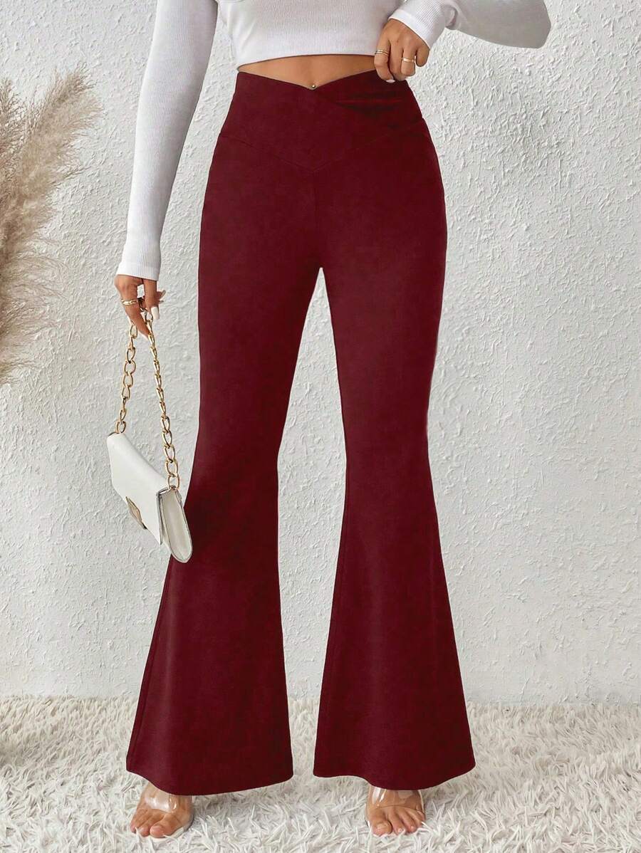 SHEIN LUNE Women Plain Minimalist Casual Flared Leg Trousers