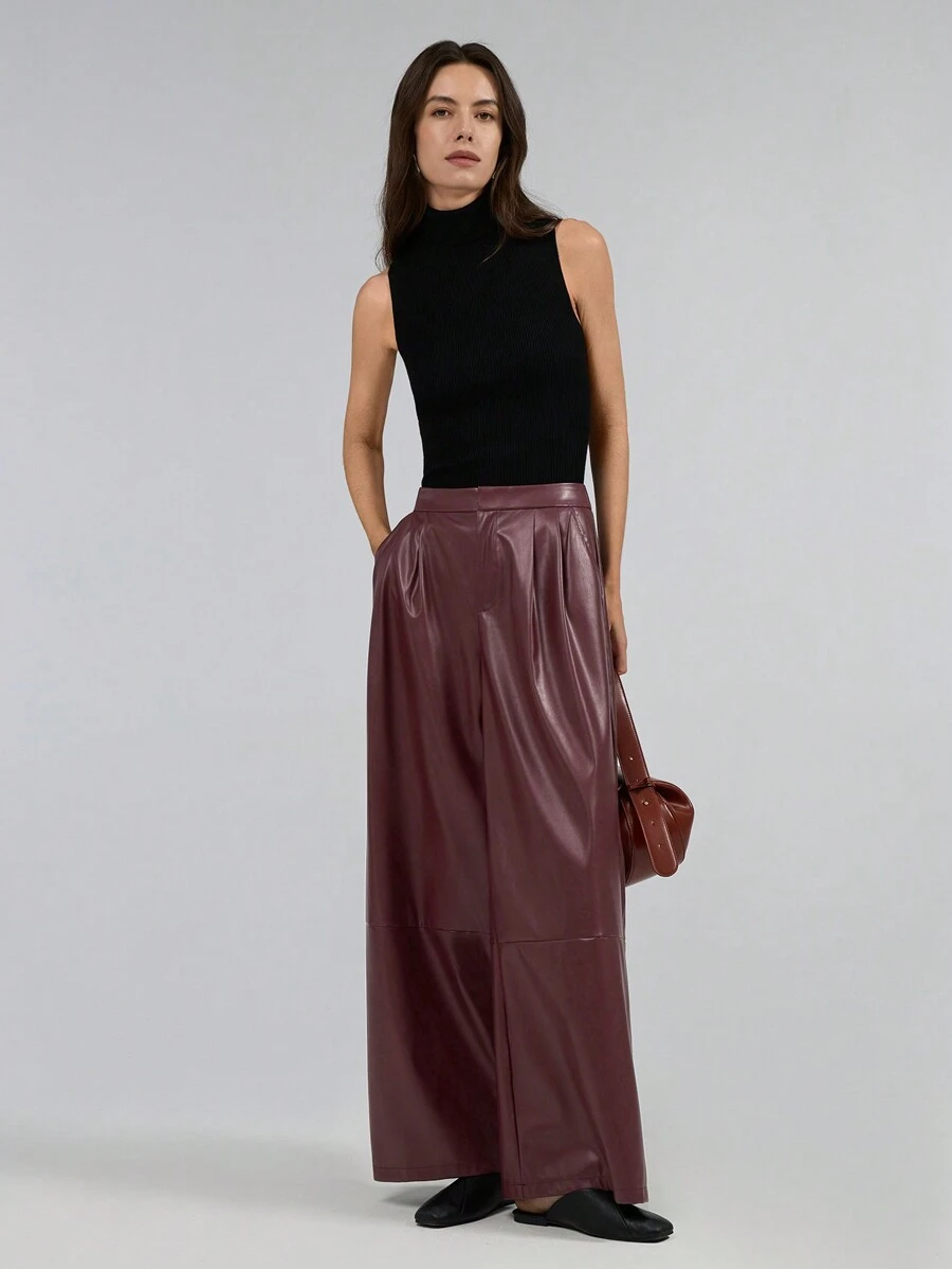 Ontre Ropa de mujer 2025 de estilo vintage chic y urbano, pantalones de pata ancha color burdeos, adecuado para el Día de San Valentín y otras festividades