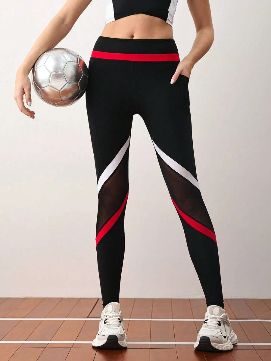 Cheerettes Women's Solid Color Patchwork Pocket Simple Slim Fit Yoga Leggings