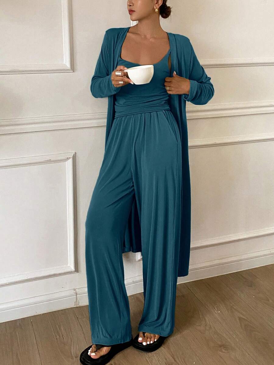 DAZY 3pcs Minimalist Camisole, Cardigan And Pajama Pants Leisurewear Sets For Women, Spring