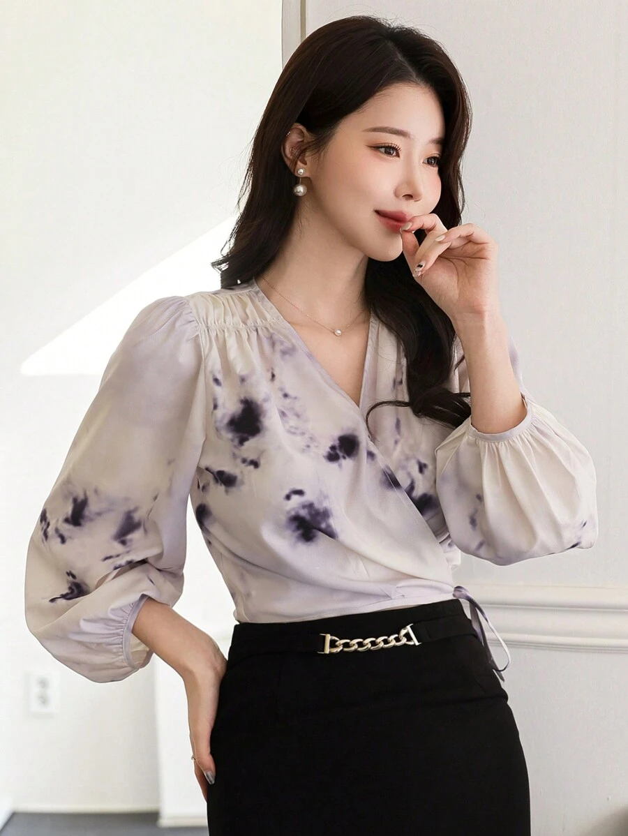 DAZY V-Neck Puff Sleeve Cropped Floral Women Blouse