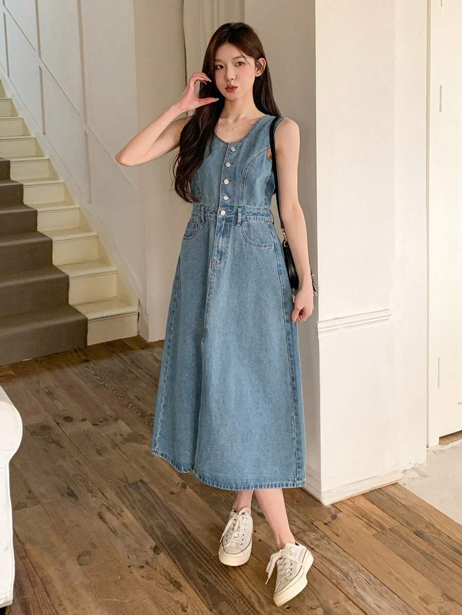DAZY Abito in jeans casual senza maniche con lavaggio