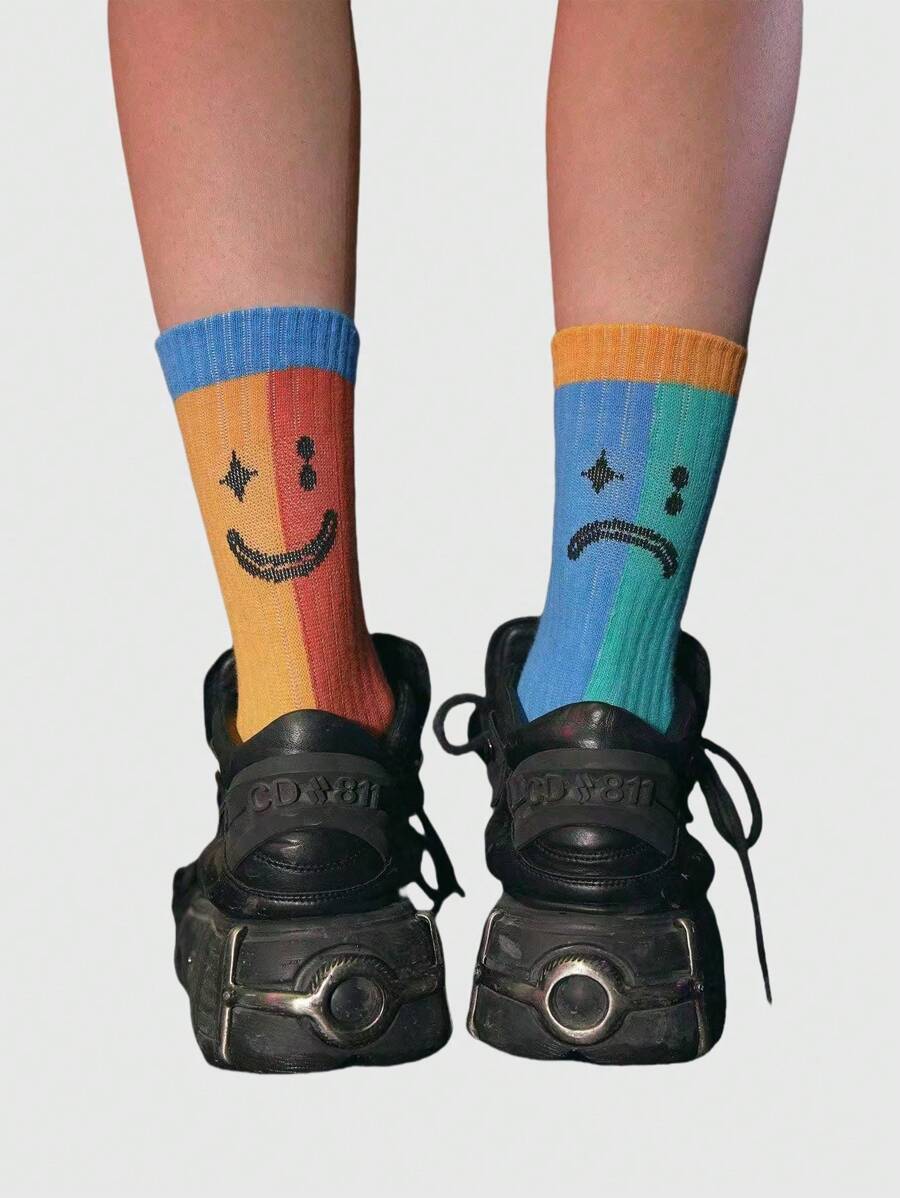ROMWE Grunge Punk Calcetines de media caña asimétricos de estilo de payaso para mujeres