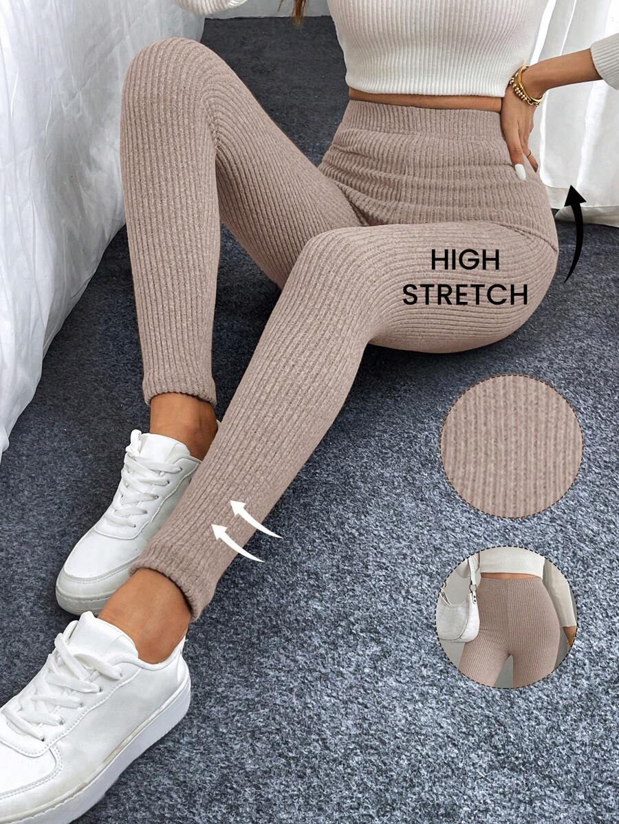 SHEIN LUNE Women Ribbed High Waist Leggings Four Seasons