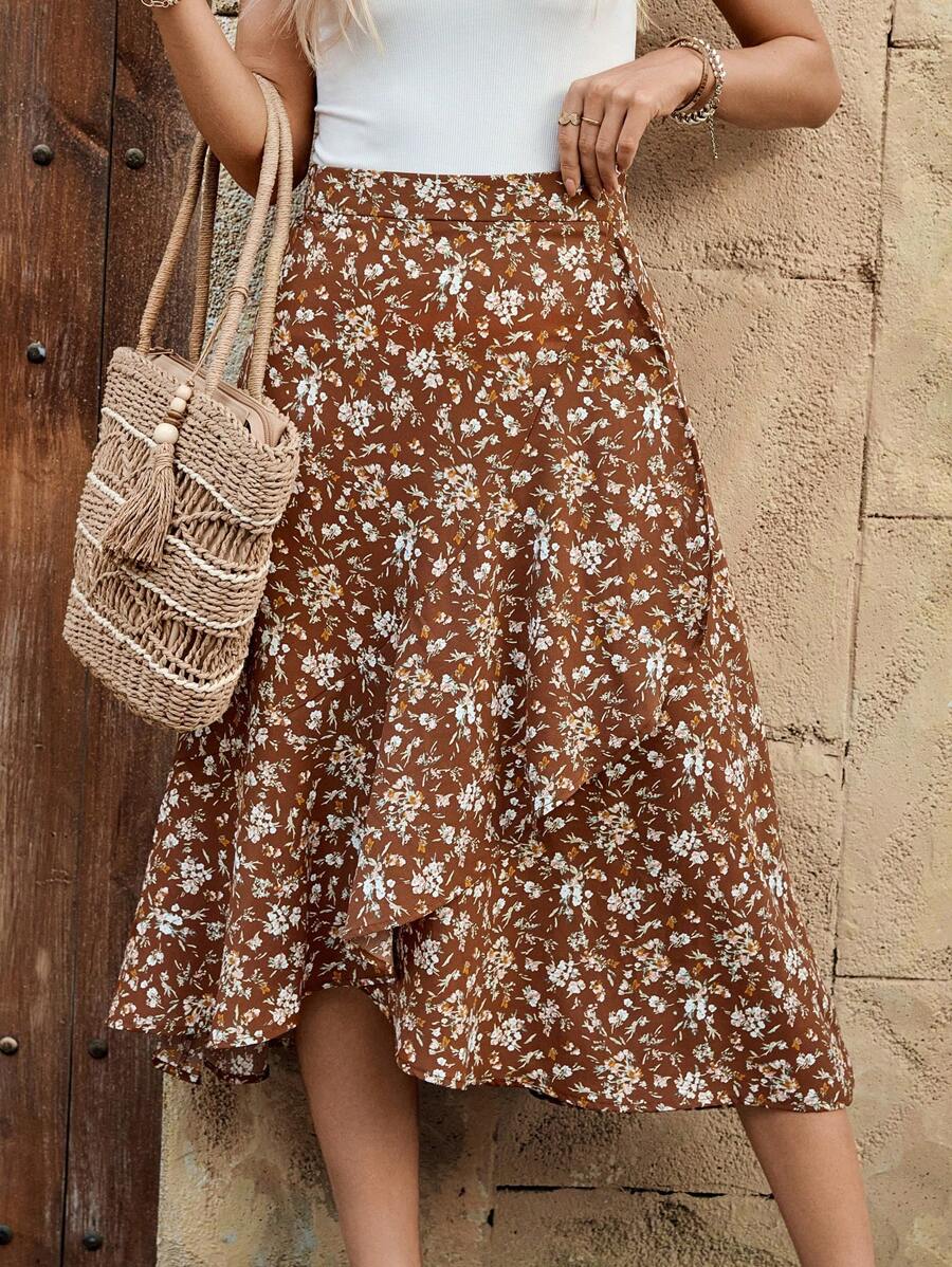 EMERY ROSE Falda asimétrica casual con volantes para mujer