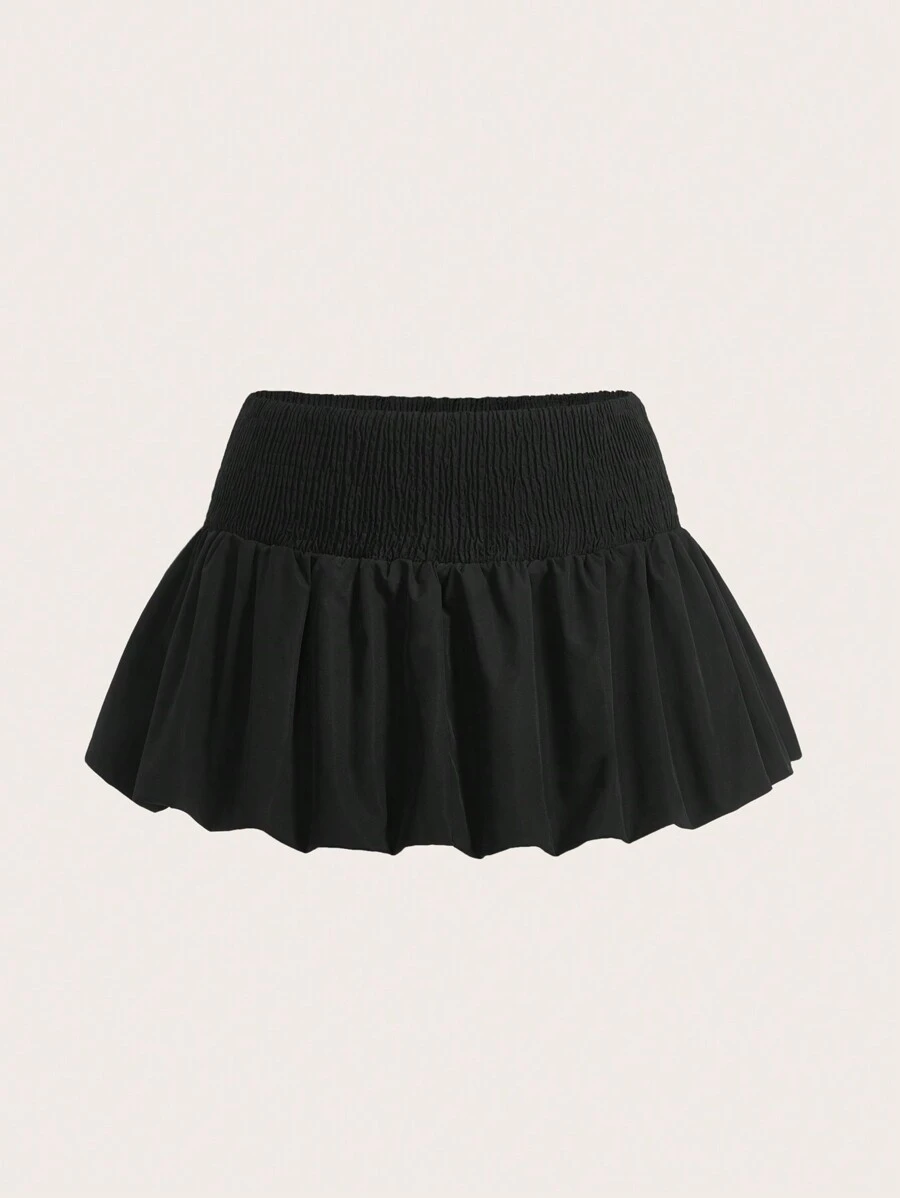 SHEIN EZwear Women Plus Size Solid Pleated A-Line Skirt, Casual & Versatile