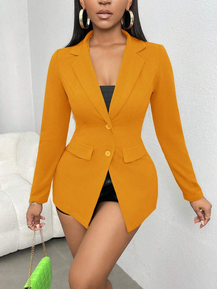 Slaydiva Solid Button Front Lapel Neck Blazer