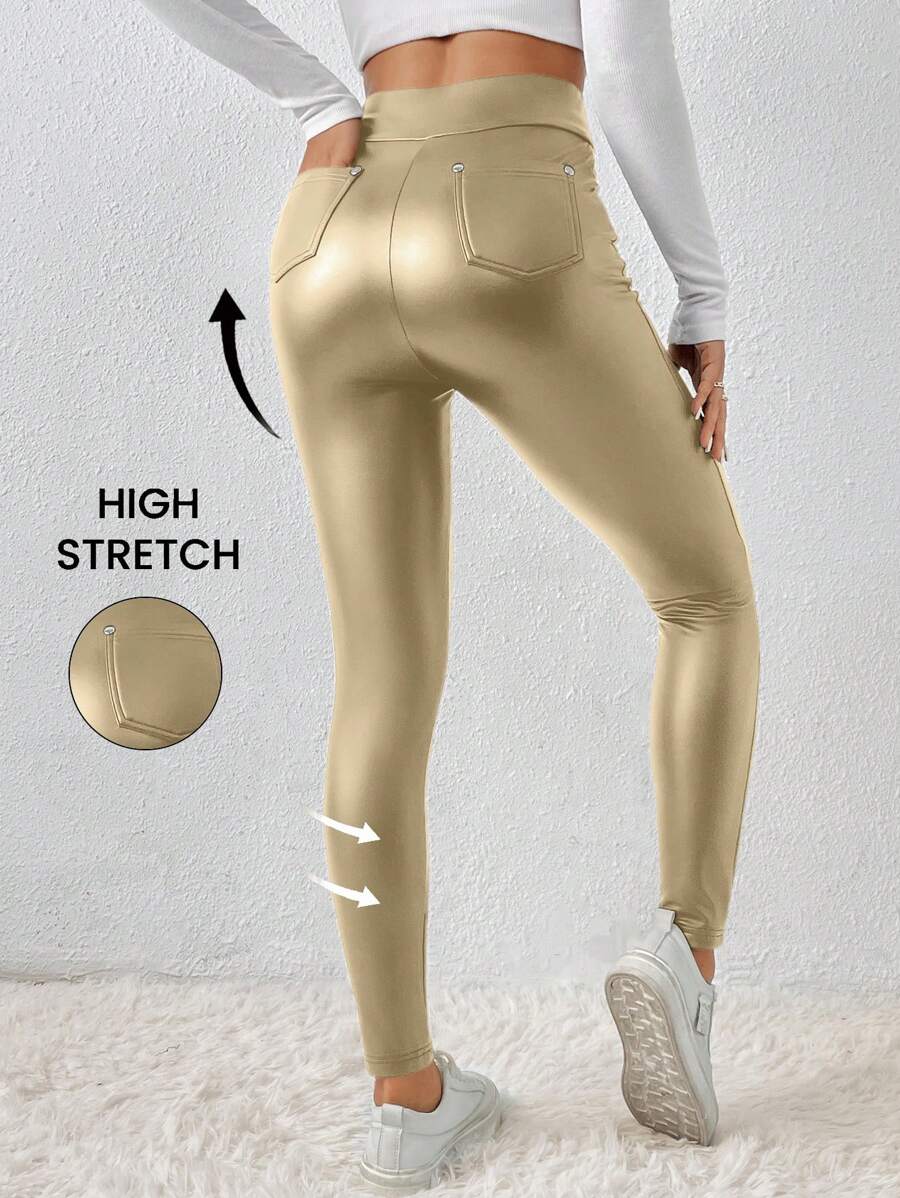 SHEIN Frenchy Solide PU leren bodycon zwarte legging