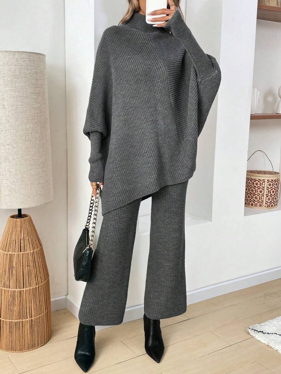 Chiquease Women's Solid Minimalist Half Turtleneck Sweater And Pants 2pcs Set