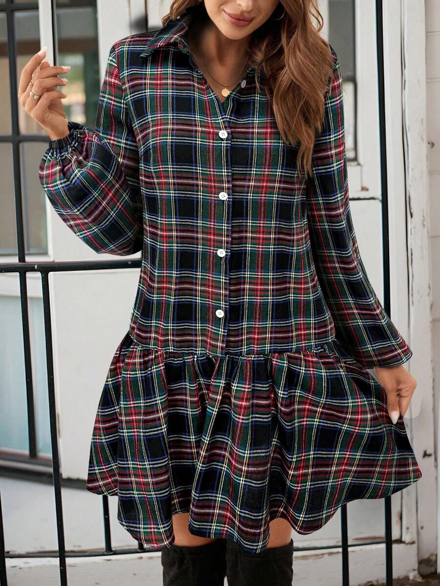 SHEIN LUNE Women Christmas Plaid Mini Dress