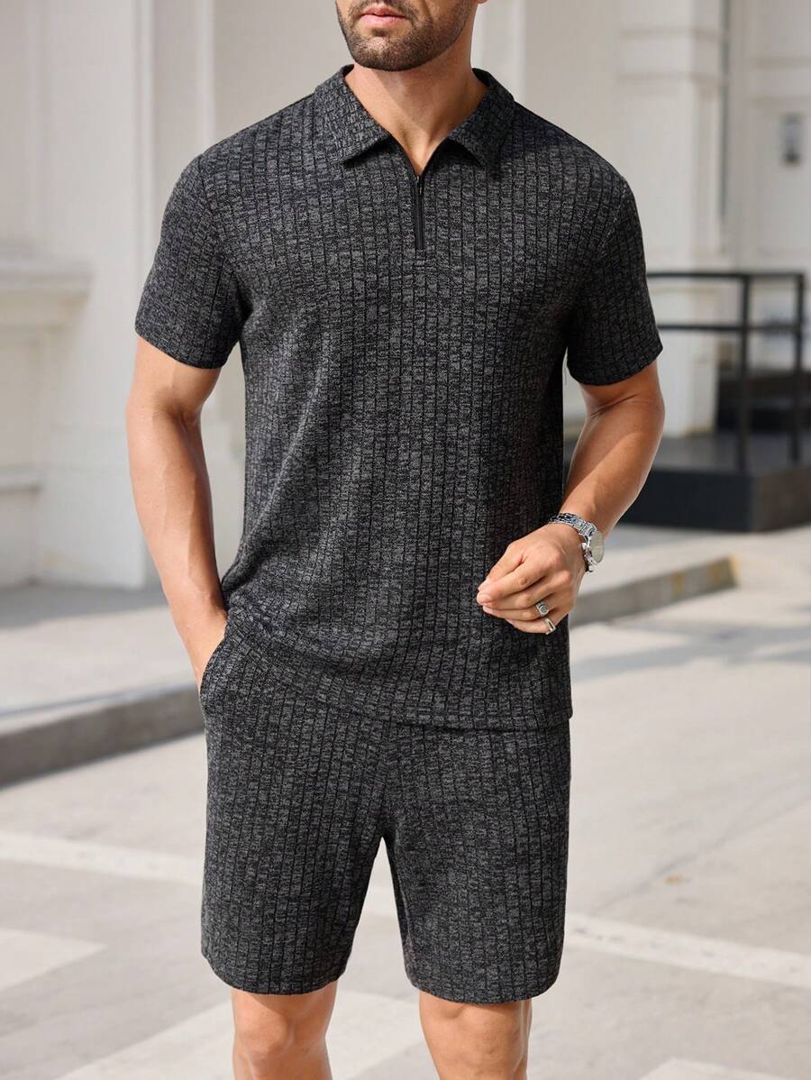Manfinity VCAY 2 pezzi/set, completo casual da uomo con maniche a raglan e maniche corte, adatto per l'estate