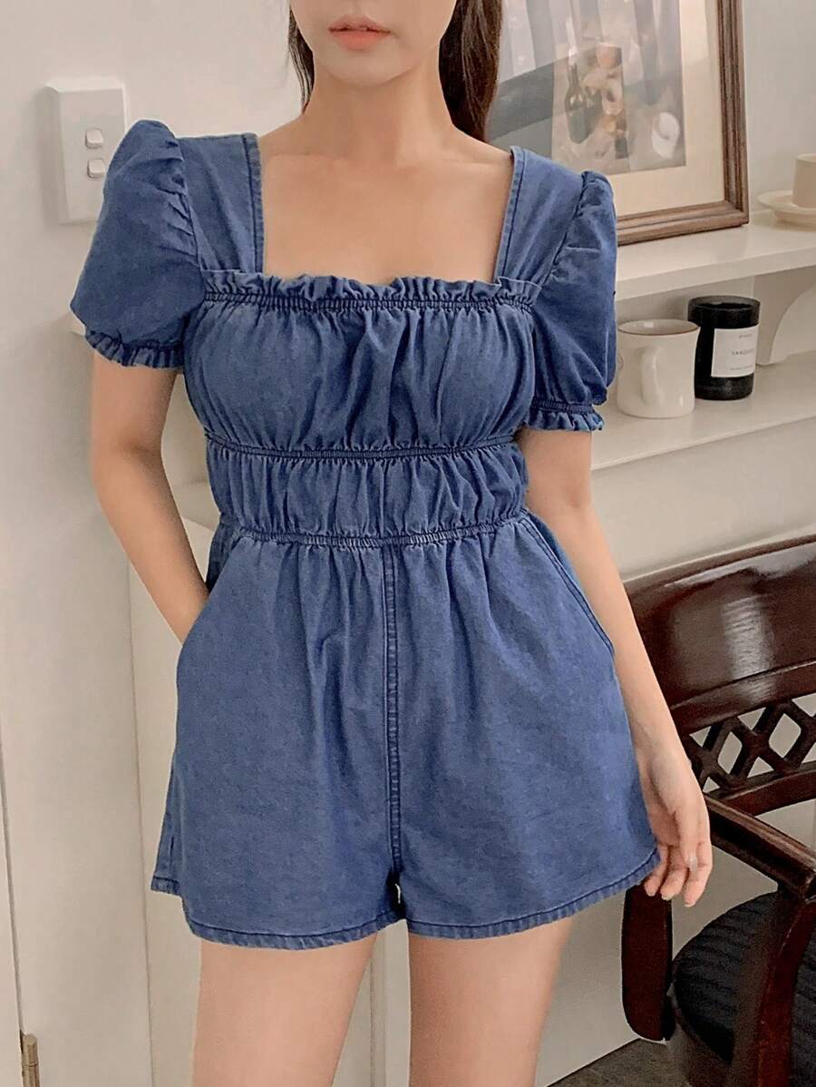 DAZY Summer New Loose Casual Jumpsuit Denim Shorts For Women