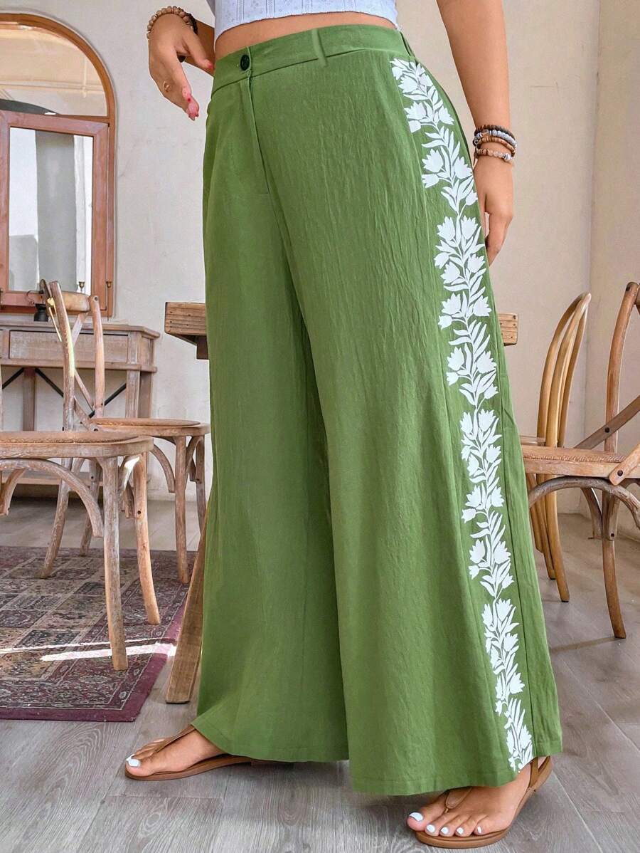 Breezaya Plus Size Women's Casual Printed Elastic Waist Wide Leg Straight Pants, Suitable For Christmas,New Year, Spring/Summer